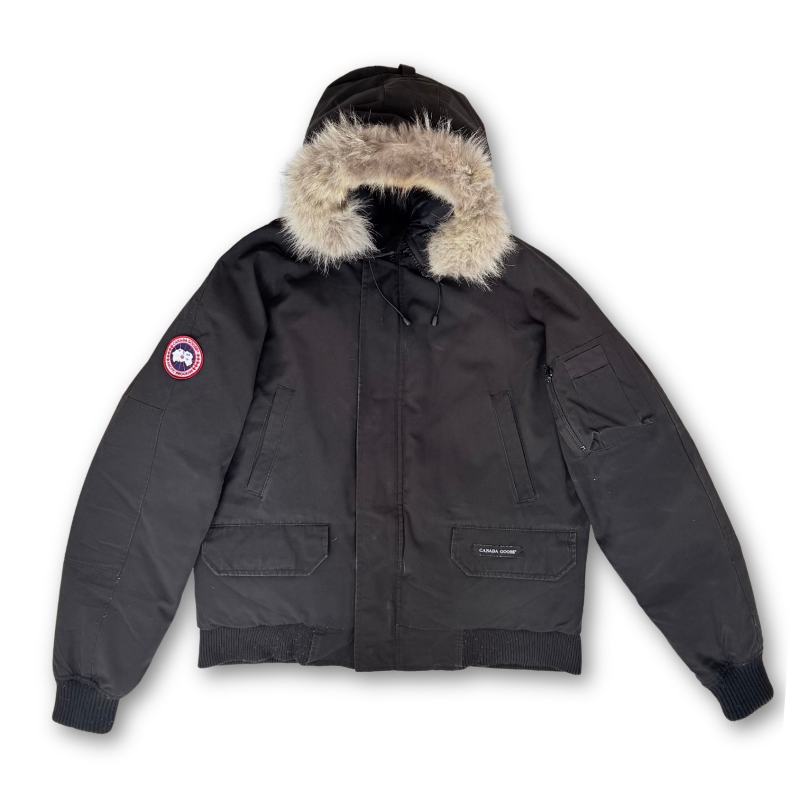 Chaqueta Canada Goose Chilliwack Bomber 7950M capucha de piel negra para hombre talla LDown