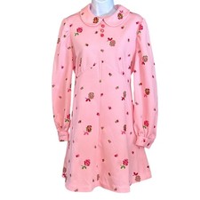 Vintage Handmade Pink Floral Mini Dress Peter Pan Collar Coquette Cottagecore