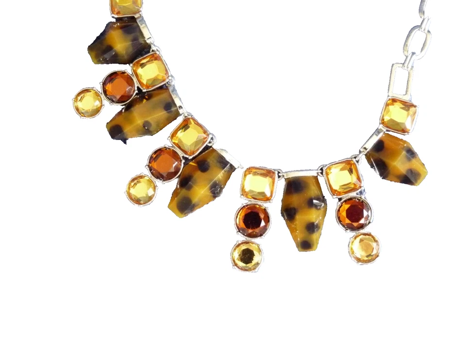 Ожерелье нагрудник Lia Sophia Zocala с камнем тигровым глазом желтые оранжевые бусины почти как новое - Изображение 2 из 4