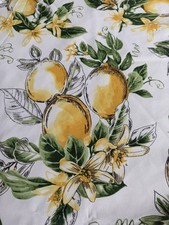 Round Tablecloth 68" Lemon White  green leaf Design Polyester New