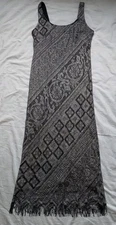Vintage S.L. Fashions Black Silver Flapper Gothic Maxi Dress Fringe Size 8