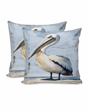 Throw Pillow Covers 18x18 Inch Set of 2 Watercolor Pelican Linen Decorative P...