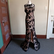 90s Windsor Whimsigoth Black Floral Sequin Gothic Lace Prom Evening Gown Size 11