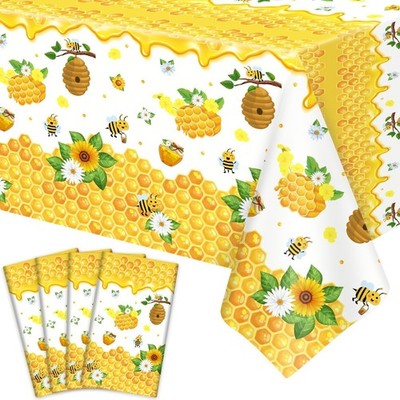 4 Pack Bee Tablecloth Happy Bee Day Tablecloths Rectangle Honey Bees Bumble Tabl