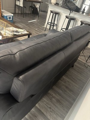 Gray Leather 3-Seat Sofa English Roll Arms Cushion Back Contemporary/Modern
