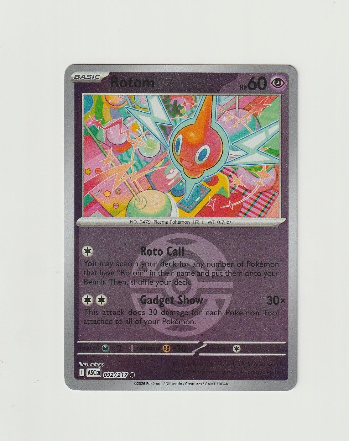 Rotom Dusk Ball 092/217 Reverse Holo C ME: Ascended Heroes NM Pokemon