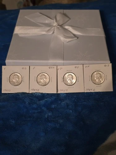 1964 Washington Silver Quarter Lot of 4 - x2 Fine x2 Very Fine - nice strikes