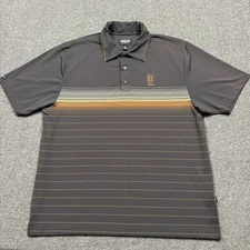 TPC Sawgrass Straight Down Performance Polo Mens L Brown Stripe Lightweight Golf