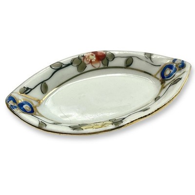 Vintage SALT CELLAR or BUTTER PAT Hand Painted Shaped Gilt Porcelain Japan EUC