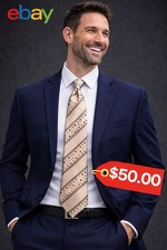 Steve Harvey Collection Silk Tie Beige Brown Striped Polka Dot Luxury