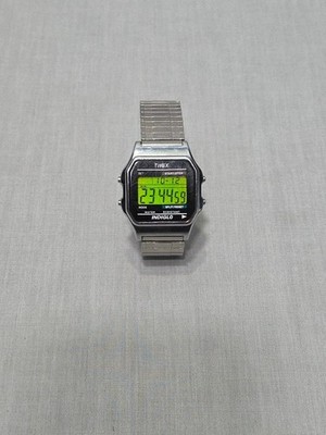 Vintage Timex Indiglo Mens Silver Classic Digital Chronograph Watch See Pic/Desc