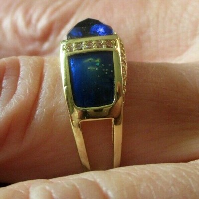 Bague Plaqué Or 18K Poinçonnée - Saphirs & émail Bleu - Taille 57 - État Neuf (occasion)