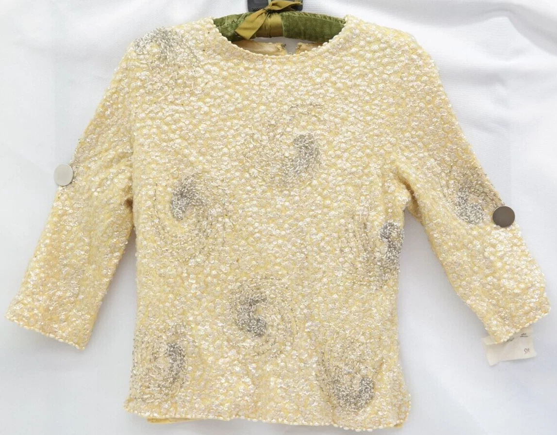 VALENTINO Valentina Giacca di Lana con Paillettes e Perline Giallo DM