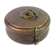 Antique Brass Kitchen Carrier Box With Handle & Latch &ndash; Round Roti Box. G66-1073