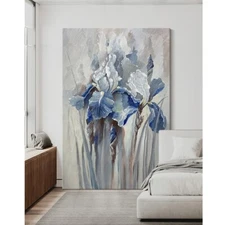 Blue Flower Oil Painting Abstract Handmade Canvas Decorative Mural For Room