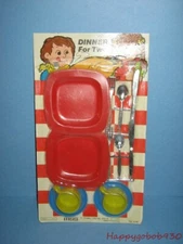 Vintage 1970s Dish Set For 2 Doll or Child Size In Package Made In Hong Kong 