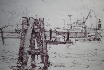 Rolf Böhlig felt-tip pen ink Hamburg port Dalben Elbbrücken Hamburg drawing