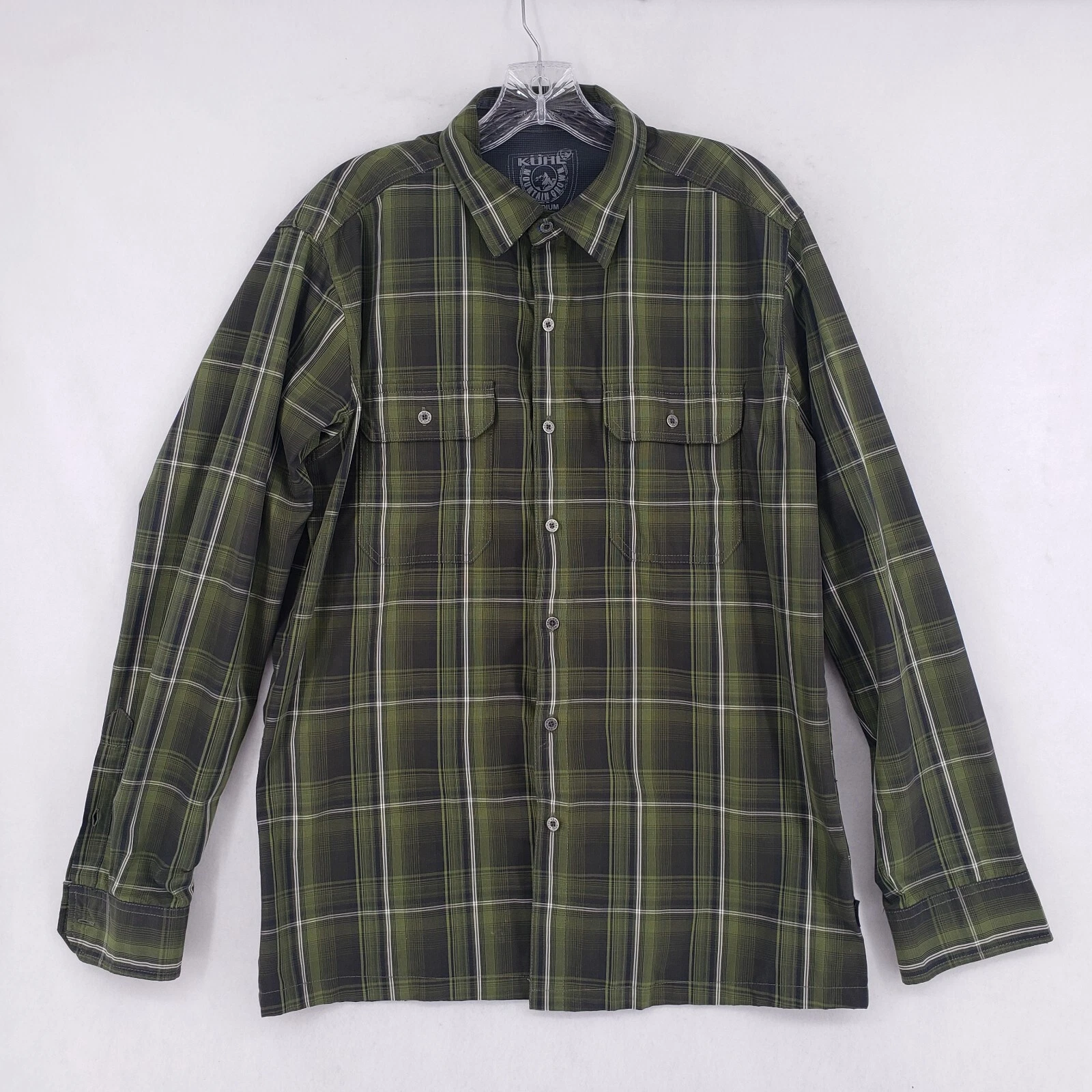 Kuhl Mens Shirt Size M Green Button Plaid Long Sleeve Outdoor Hiking