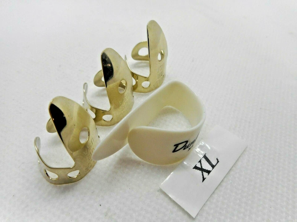 Juego de 4 selecciones Dunlop EXTRA GRANDE púas para pulgares y púas para dedos de plata níquel de 0,020" Foto 3 de 4