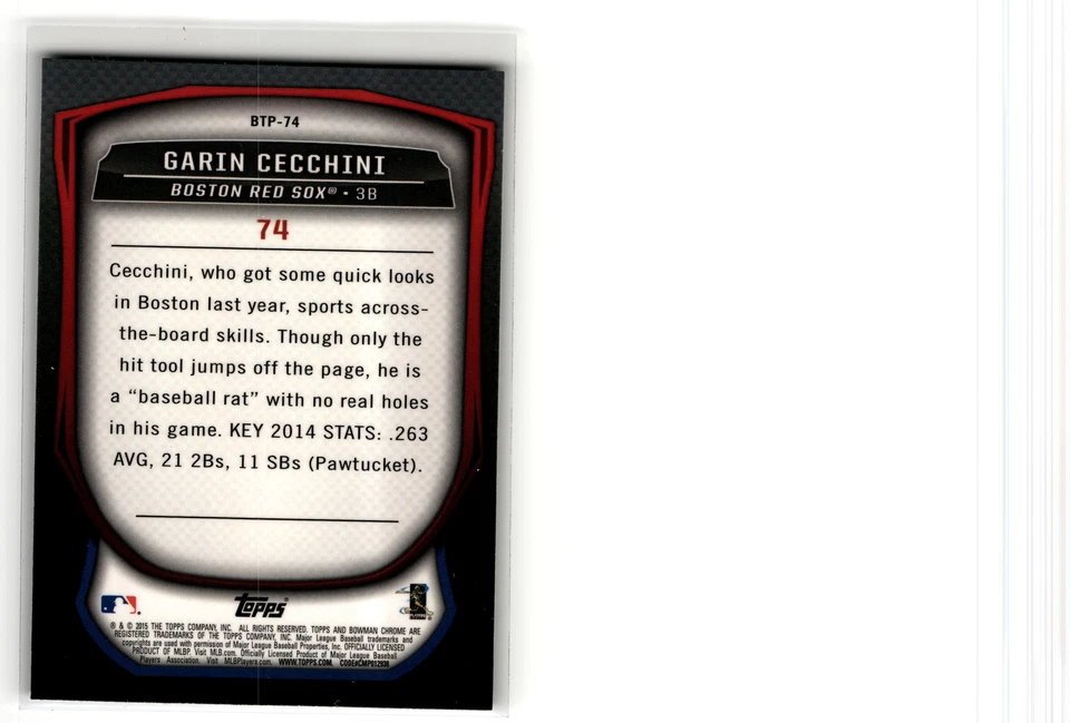 2015 Bowman #BTP-74 Garin Cecchini Bowman Scouts' Top 100 - Image 2 of 2