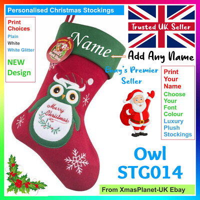 PERSONALISIERTER EULE Weihnachten Luxus Strumpf / schöne Plüsch Socke * KOSTENLOSER VERSAND
