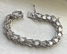 Vintage FORSTNER USA SILVER CHARM BRACELET  7 1/2” Wearable Applique Hearts