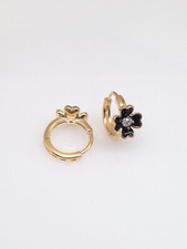 925 Sterling Silver Black Flower Huggie Hoop Earrings TINY Hoops 10mm/8mm x1.5mm