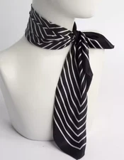 100% Silk 20" small square Scarf Women neckerchief Wrap striped black WY399
