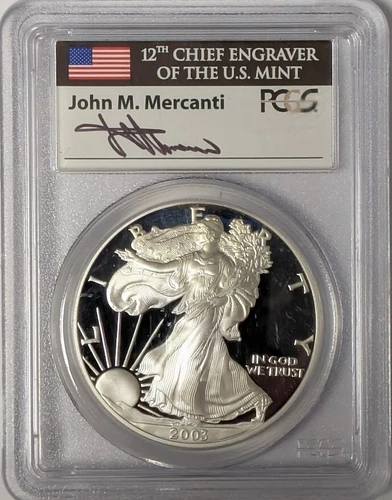 2003-W Proof American Silver Eagle PCGS PR 69 DCAM Mercanti Label - E32