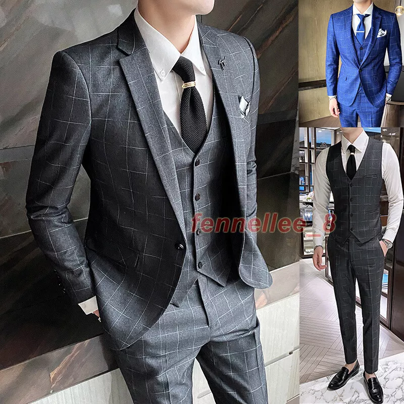 3 Piece Suit Men's Suit Latest Jacket Design Blazer Fashion Plaid Wedding  Dress Tuxedo Men's Suit (blazer + Vest + Pants): Buy Online at Best Price  in UAE - Amazon.ae