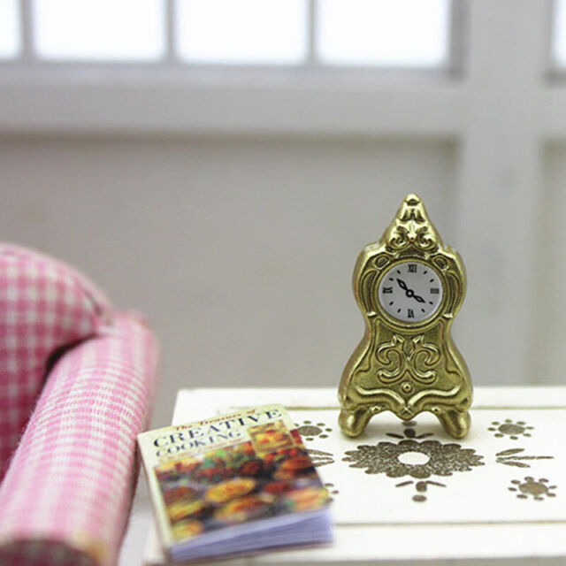 1:12 Miniature golden pendulum clock dollhouse diy doll house decor accessor H❤W
