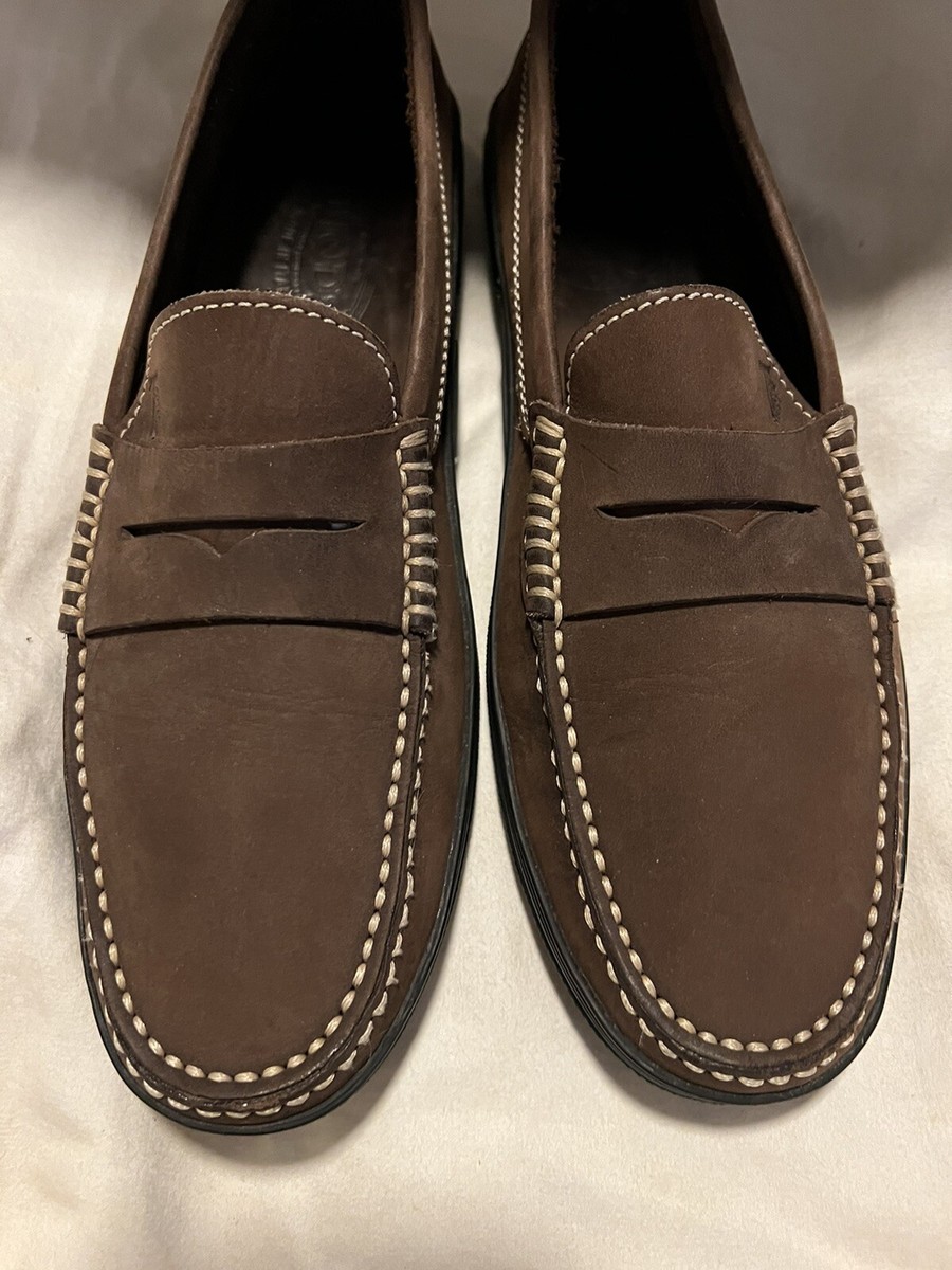 TODS TOD MENS BROWN NUBUCK LEATHER PENNY LOAFERS SHOES SZ 