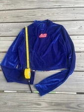 Forever 21 Womens Size Med Blue Velvet Long Sleeve Crop Top Fuzzy Doll