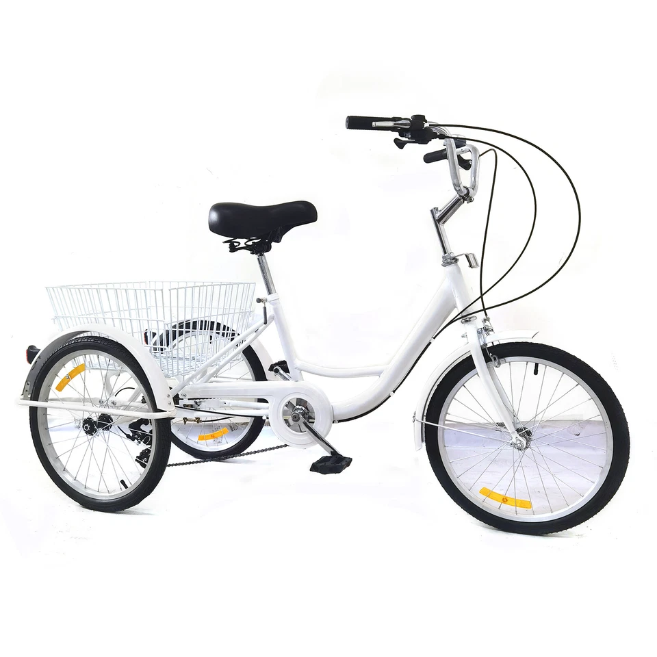 Moderne 20 Zoll Dreirad 3 Rad 8 Gang Sportfahrrad Trike Cruise mit Korb Weiß - Bild 3 von 4