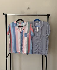 Lot of 2 Splendid Women's Sz S Short Sleeves Notch Collar Knit Pajama Top Bundle