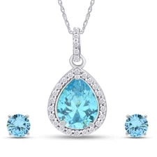 Simulated Topaz & 14k White Gold Plated Teardrop Jewelry Set