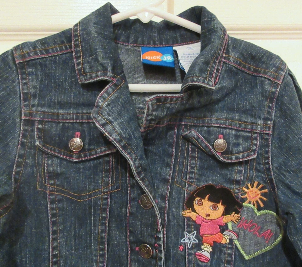 CHAQUETA VAQUERA DORA the EXPLORER PARA NIÑAS~PEQUEÑA 6~NUEVA~abrigo bordado RARA De colección Foto 2 de 4