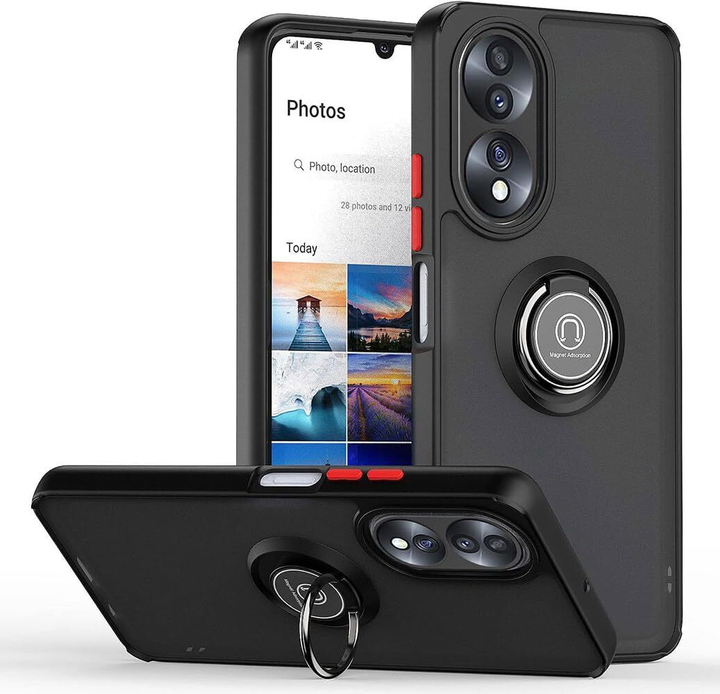 Fodera Opaca Con Bordo Nero E Anello Girevole 360 Per Huawei Honor 90 5G