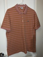 LACOSTE MENS POLO SHIRT REGULAR FIT ORANGE PINK SALMON ALLIGATOR STRIPED SZ 7 XL