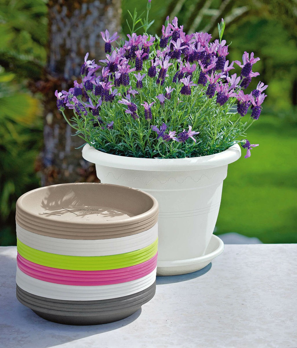 Blumentopf Mit Untersetzer 50 Cm Rund In Taupe Topf Gartentopf Kuebel Pflanztopf - Foto 12