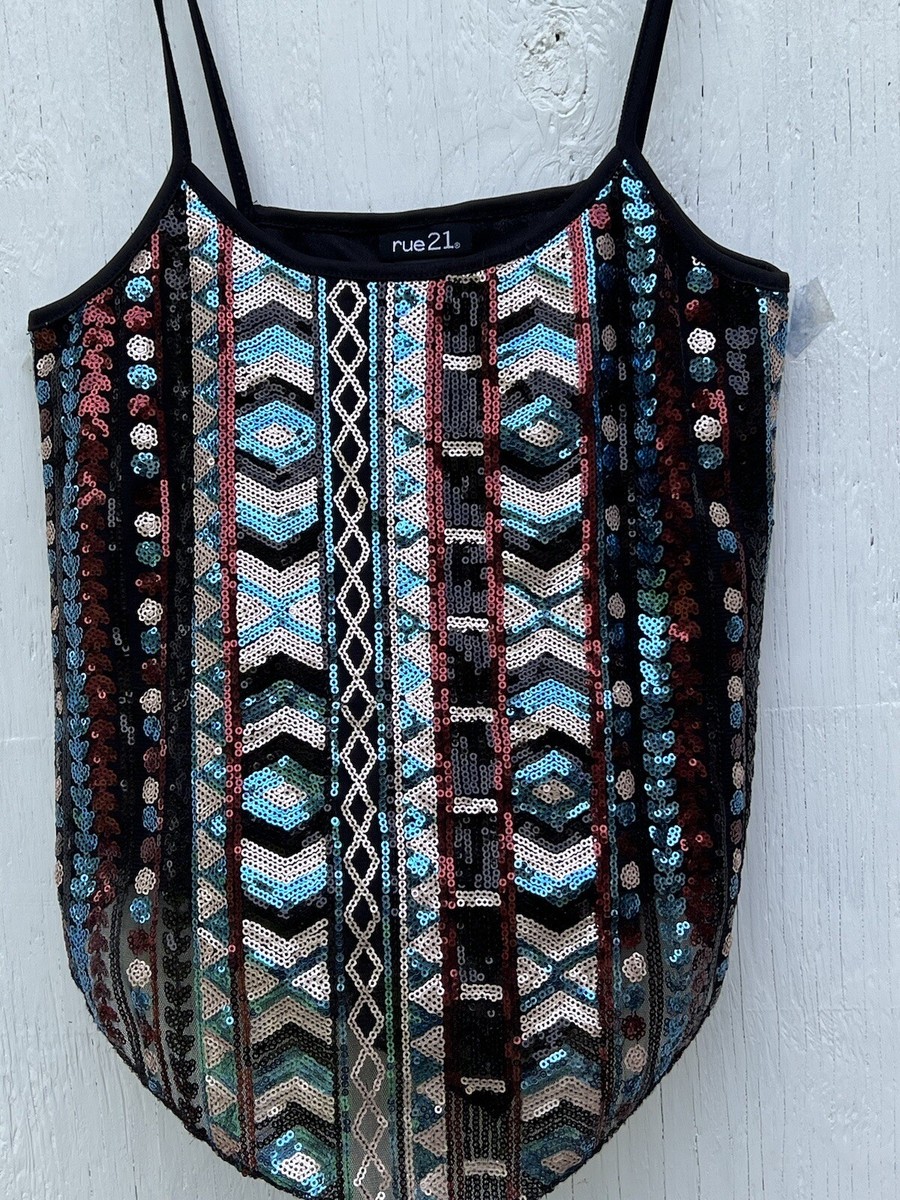 Rue 21 Womens Blouse Sequins Tank Top Multicolor Size S
