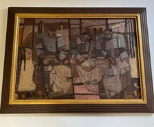 Wpa Oil Painting Workers Industrial Cubism Abstract Richard Haines Modernism Old