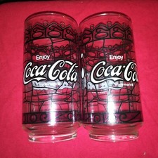 2 Vintage Enjoy Coca-Cola Tiffany Style Stained Glass Drinking Glasses