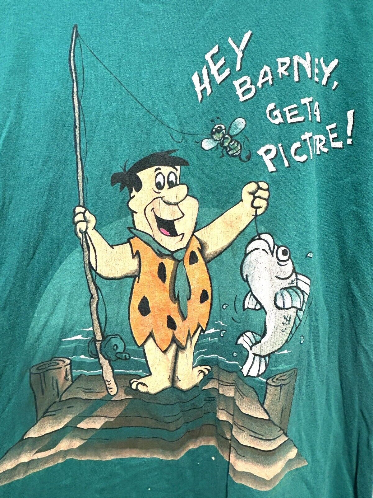 Vintage Flintstones Shirt Fred Fishing 1990S SING… - image 2