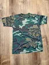 Vintage 80s Hunting Camo Shortsleeve Shirt Mens Medium Woodland Plus