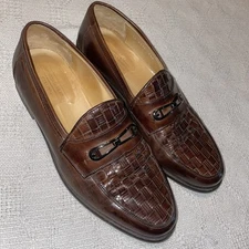 Johnston & Murphy Italy Mens Dress Shoes Size 9.5 M Brown Leather Weave Toe