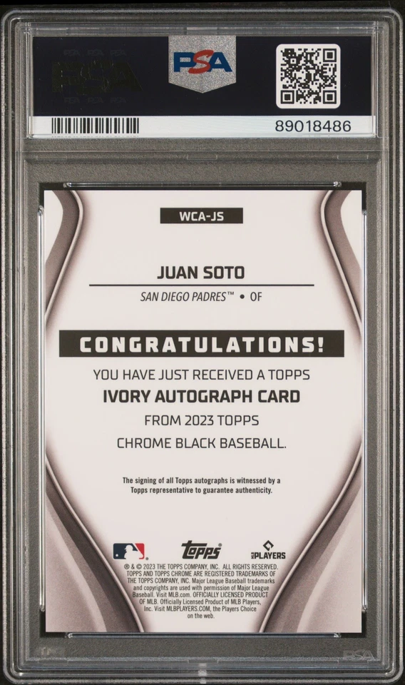 2023 Topps Chrome Black Ivory #WCA-JS Juan Soto PSA 10 GEM MINT Auto 34/50 Padre - Image 2 of 4