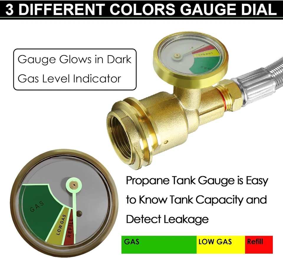 Manguera de extensión de tanque de propano mejorada de 12 pies trenzada con medidor, incluye tanque Foto 2 de 4