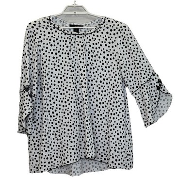 Ali Miles Tunic Top Womens Size XL White Black Polka Dot 3/4 Sleeve Art to Wear