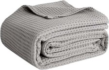 100 Cotton Blankets King Size for Bed - Waffle 90" x 108" , Light Grey
